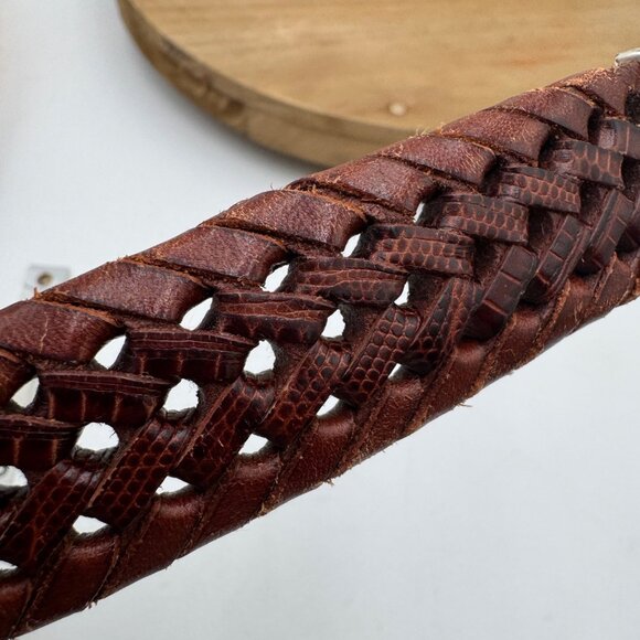 Fossil Mens Woven Genuine Leather Belt With Silver Buckle Size 36 - Picture 9 of 13